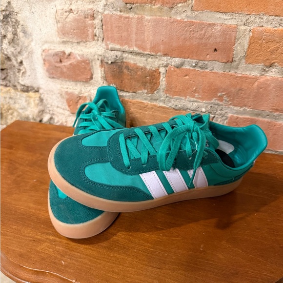 adidas Shoes - Adidas Green Sneakers with Purple Stripes